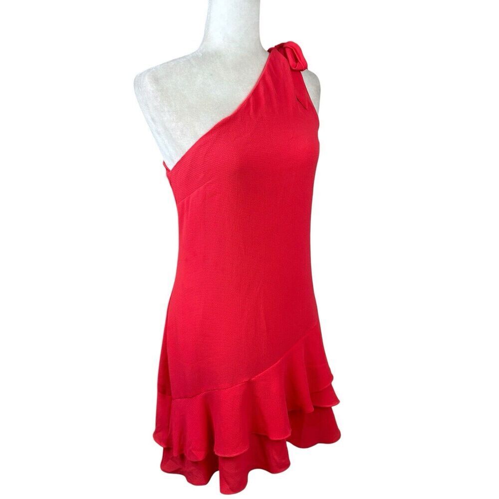 BCBG Dress Womens Size 4‎ Orange Teired Ruffle Asymmetrical Cocktail Mini New - Picture 7 of 15